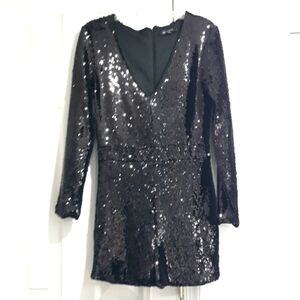 Haoduoyi sequins romper/jumpsuit lined zippered Long-Sleeve black party size XL